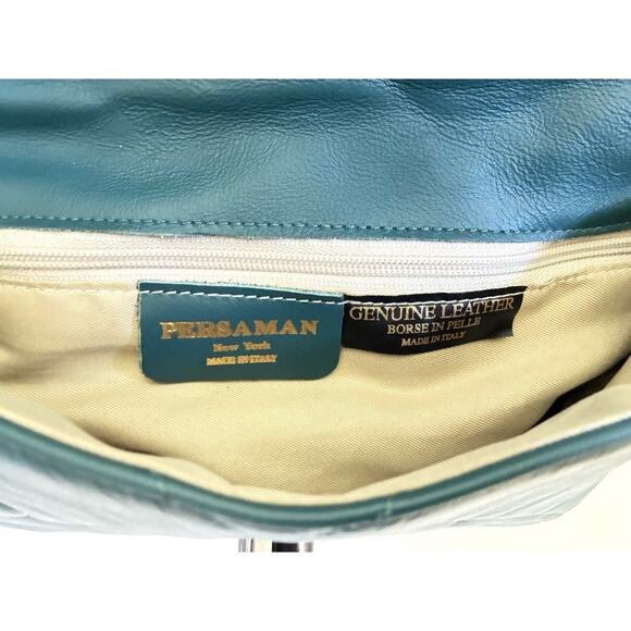 Persaman New York Quilted Teal Green Leather Satchel Bag Purse - Picture 5 of 9
